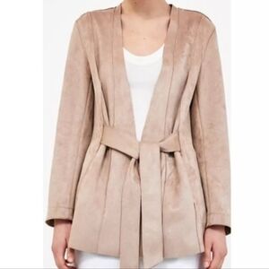 Women's ZARA Faux Suede blush‎ tie front cardigan jacket Sz S, Casual, Office